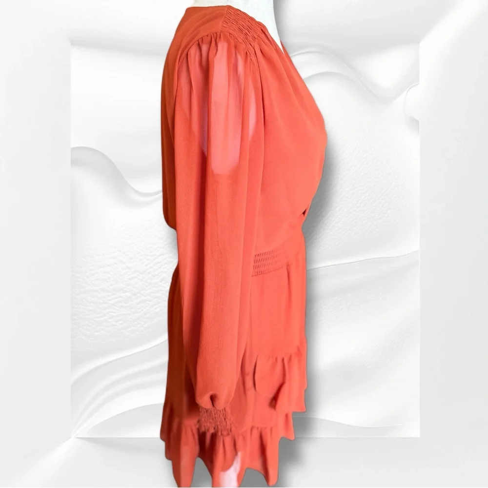 🆕 Vince Camuto Orange Ruffled Faux-Wrap Sundress Size Small - Picture 4 of 12